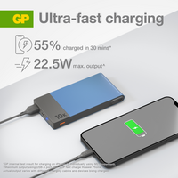 Li-ion Powerbank 10Ah | USB-C & USB-A Fast Charge | 22.5W Output | Blue | by Powercell