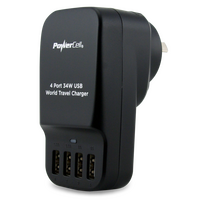 4 Port USB Portable Travel Charger | Compact Design | 2.4A & 1A Outputs | International Adaptors | by Powercell