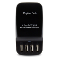 4 Port USB Portable Travel Charger | Compact Design | 2.4A & 1A Outputs | International Adaptors | by Powercell