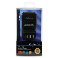 4 Port USB Portable Travel Charger | Compact Design | 2.4A & 1A Outputs | International Adaptors | by Powercell