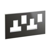 Arteor™ - British standard plate for 13 A twin switched socket outlet 2 gang - Reflective Metal - Black
