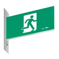 Legrand E3 LED Exit Sign Diffuser with Stainless Steel Wall Plate on the Left - Running Man Straight Double Sided