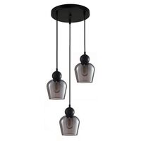 CHAMPAN: Interior Bronze Amber / Smokey Black Glass Ellipse Multiple Round Base Pendant Lights