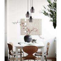 CHAMPAN: Interior Bronze Amber / Smokey Black Glass Ellipse Multiple Round Base Pendant Lights