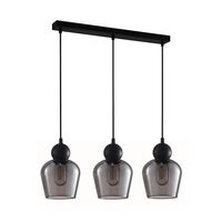 CHAMPAN: Interior Bronze Amber / Smokey Black Glass Ellipse Multiple Bar Base Pendant Lights