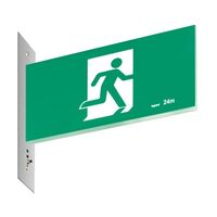 Legrand E3 LED Exit Sign Diffuser with Stainless Steel Wall Plate on the Left - Running Man Straight Single Sided