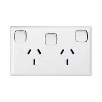 HPM Standard 10A Double Power Point with Extra Switch White