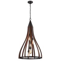 KHALEESI: Medieval Style Rustic Oak Dark Red Wood Large Bell Pendants Light