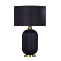 LUSSO: Interior Black Drum Shade Ceramic Base with Antique Brass Highlight Table Lamps