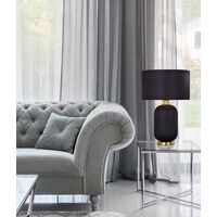 LUSSO: Interior Black Drum Shade Ceramic Base with Antique Brass Highlight Table Lamps