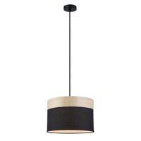 TAMBURA: Scandinavian Medium Drum Cloth Shade with Wood Veneer Trim Pendant Lights