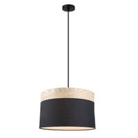 TAMBURA: Scandinavian Large Drum Cloth Shade with Wood Veneer Trim Pendant Lights