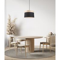 TAMBURA: Scandinavian Large Drum Cloth Shade with Wood Veneer Trim Pendant Lights