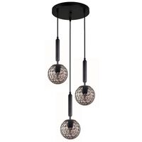 TRATTINO: Interior Bronze Amber / Smokey Black Spherical Glass Multiple Round Base Pendant Lights