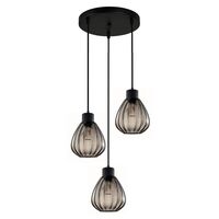 TULIP: Interior Bronze Amber / Smokey Black Wine Glass Ribbed Multiple Round Base Pendant Lights