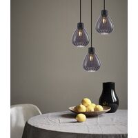 TULIP: Interior Bronze Amber / Smokey Black Wine Glass Ribbed Multiple Round Base Pendant Lights