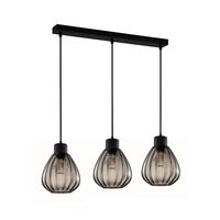 TULIP: Interior Bronze Amber / Smokey Black Wine Glass Ribbed Multiple Bar Base Pendant Lights