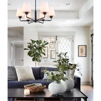 ABBEY: Interior Traditional 6 Lamps Opal Glass Pendant Lights