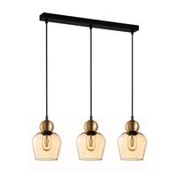 CHAMPAN: Interior Bronze Amber / Smokey Black Glass Ellipse Multiple Bar Base Pendant Lights