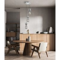 CLESSIDRA:  Interior Mirror Finish Smokey Black / Opal Glass Ellipse Multiple Round Base Pendant Lights