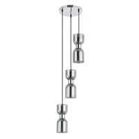 CLESSIDRA:  Interior Mirror Finish Smokey Black / Opal Glass Ellipse Multiple Round Base Pendant Lights