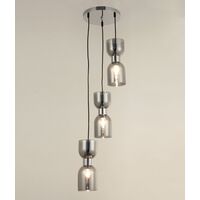 CLESSIDRA:  Interior Mirror Finish Smokey Black / Opal Glass Ellipse Multiple Round Base Pendant Lights