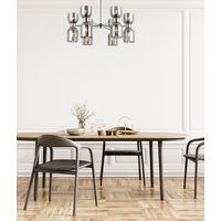 CLESSIDRA:  Interior Mirror Finish Smokey Black / Opal Glass Ellipse x12 Round Base Pendant Lights
