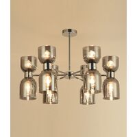 CLESSIDRA:  Interior Mirror Finish Smokey Black / Opal Glass Ellipse x12 Round Base Pendant Lights