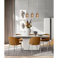 ESPEJO2: Interior Iron & Rose Gold Oblong Glass with Line Effect Pendant Lights