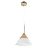 FINN: Scandinavian Blonde Wood & Opal Glass Wide Cone Pendant Light