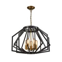 GAMBA: Industrial Black Rustic Wide Angular Cage Pendant Light