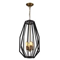 GAMBA: Industrial Black Rustic Narrow Angular Cage Pendant Light