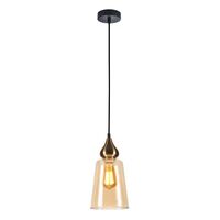 JEREZ: Modern Bronze Amber / Smokey Black Ellipse Glass Flat Top Pendant Lights