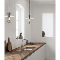 PAPILLON: Interior Oblong Iron with Glass Coolie Pendant Lights