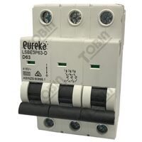 MCB EUREKA 3 Pole 63A D Curve Circuit Breaker | 6kA Breaking Capacity | High Inrush Current Protection | by Tobin