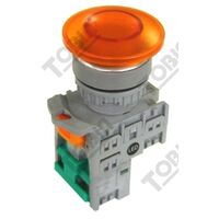 Amber LED Pushbutton Switch | 24VAC | Mushroom Head Design | 1 N/O Contact | by Tobin