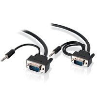 15m Pro Series Slim Flexible VGA Cable | 80cm & 30cm 3.5mm Audio Cables | Ferrite Core for Interference Reduction | by SERVEREDGE