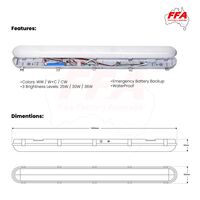Smart LED Tri-proof 4 Foot Twin Emergency Batten | Adjustable CCT | IP65 Rated | Emergency Backup | by Fire Factory Australia