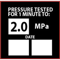 Pressure Test Sticker | 2.0MPa Rating | Durable Adhesive | Weather-Resistant Material | by Fire Factory Australia
