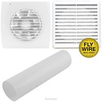 Plastic Fixed Louvre Grille 125mm Dia | Flywire Mesh & Foil Backdraft Damper | White | by Fantech
