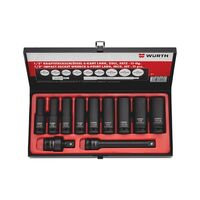 1/2 Inch Impact Socket Wrench Set | Long Hexagon | 11 Pieces | Compatible with Pneumatic & Electric Drivers | by Wurth