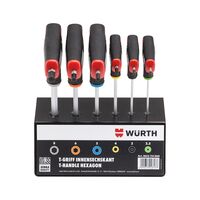 T-Handle Hex Key Set 6 pcs | Asymmetric Grip | Matt Chrome-Plated | Metal Rack Included | by Wurth