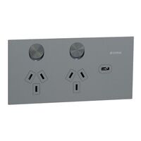 Double Switch Power Point with USB C Charger | Polished Ceramic Finish | Horizontal Mount | 10A | @Each of 5 | by Clipsal