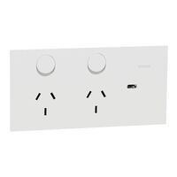 Double Switch Power Point with USB C Charger | Polished White Ceramic | 10A Rated | Horizontal Mount | @Each of 5 | by Clipsal