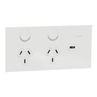 Double Switch Power Point with USB C Charger | 10A | Horizontal Mount | Polished White Ceramic | @Each of 1 | by Clipsal