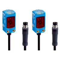 Miniature photoelectric sensors W4F, WSO4FP-313ZZ6A0ZZZ Sensing range max.: 0…2 m, depending on receiver Sensor principle: Through-beam photoelectric, consisting of sender with testinput Connection type: Cable with connector M8, 3-pin, 110 mm Light source: PinPoint LED, visible red light Housing material: VISTAL®