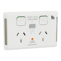 Medilec twin switched socket outlet with integrated 10mA RCD protection