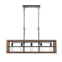 Pendant Light 5 Light ES Rectangular Oak Wood 1066mm CLA Lighting