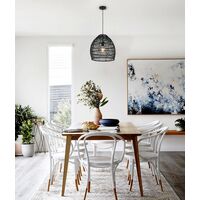 Pendant Light ES Rattan Ellipse Matte Black 340mm CLA Lighting