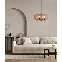 Pendant 4 Light ES Amber Glass Dome Black 600mm CLA Lighting